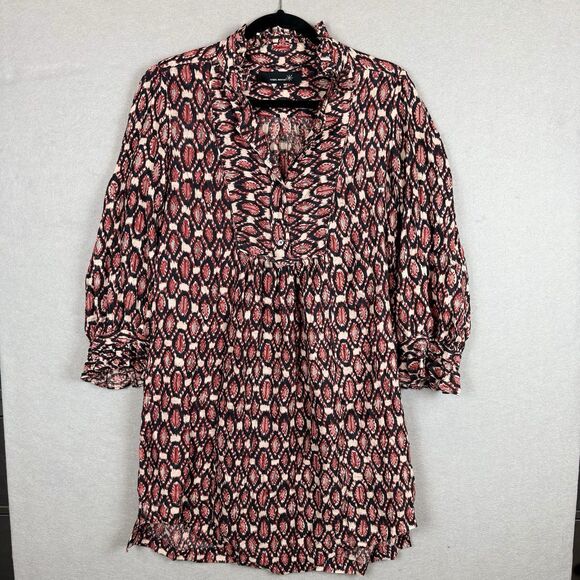 Isabel Marant Dresses & Skirts - Isabel Marant red black geometric silk dress ruffled collar Size 3 *damaged read
